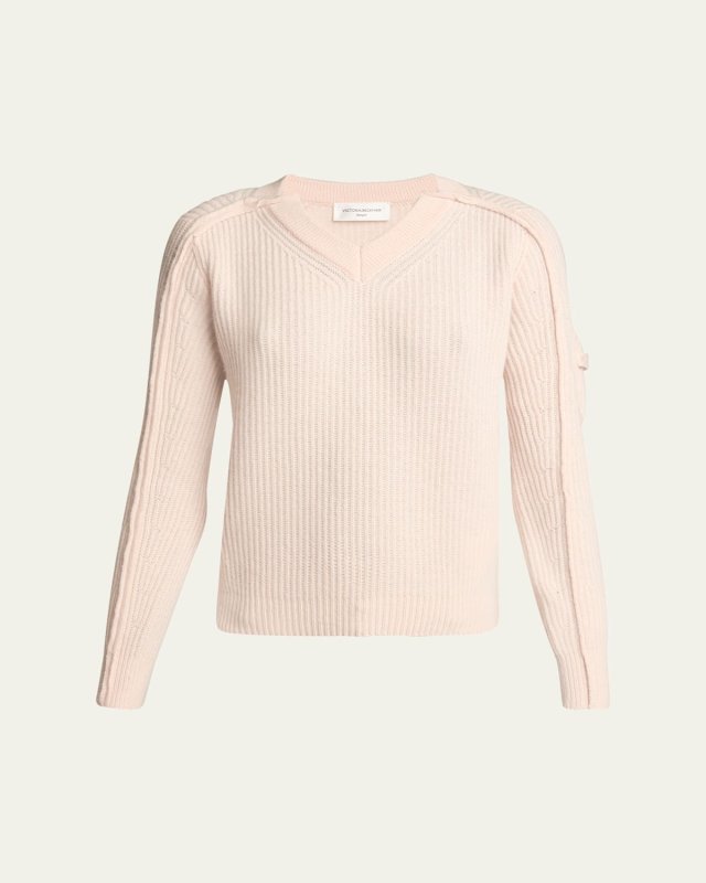 Ribbed V-Neck Wool Cashmere Sweater